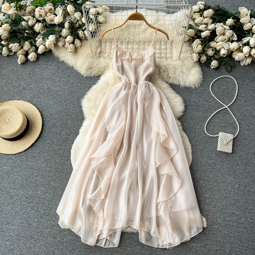 Mori Apricot Ruffled Slip Chiffon Dress
