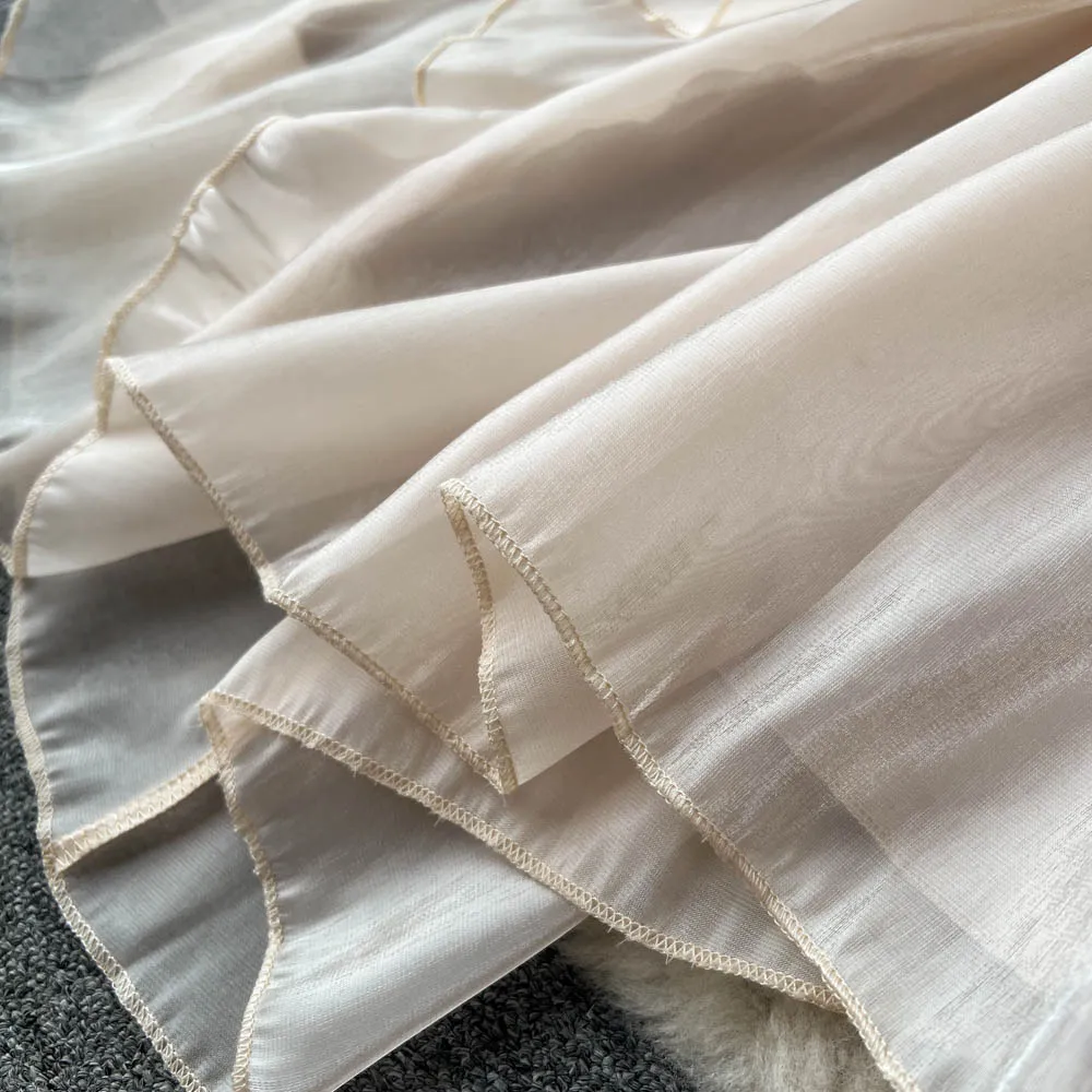 Mori Apricot Ruffled Slip Chiffon Dress