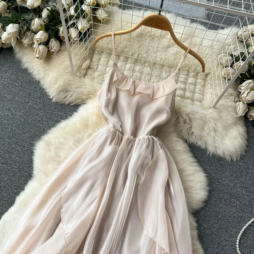 Mori Apricot Ruffled Slip Chiffon Dress