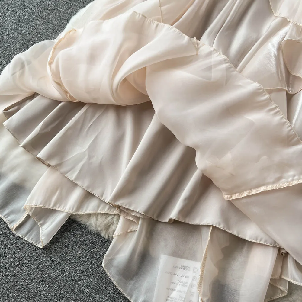 Mori Apricot Ruffled Slip Chiffon Dress