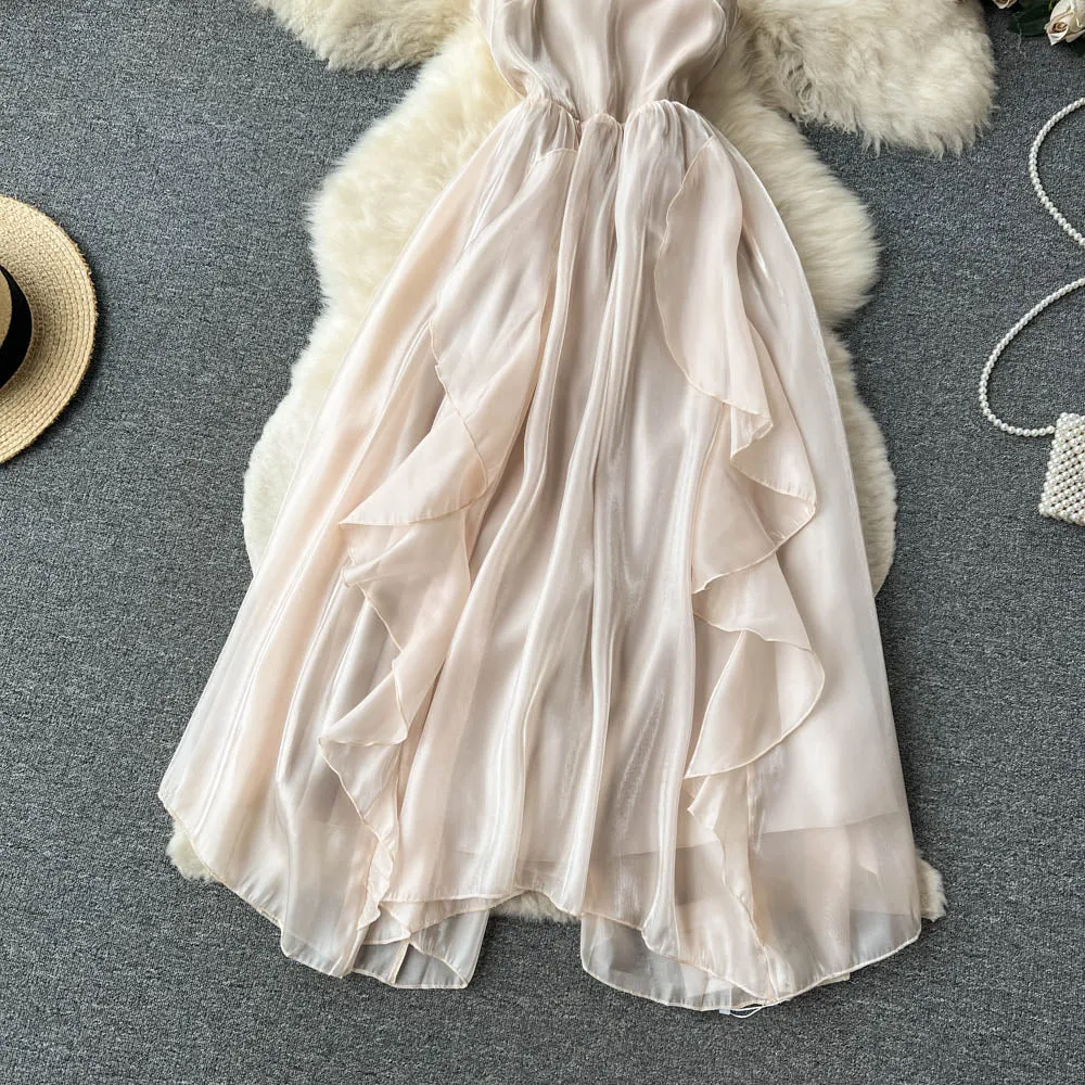 Mori Apricot Ruffled Slip Chiffon Dress